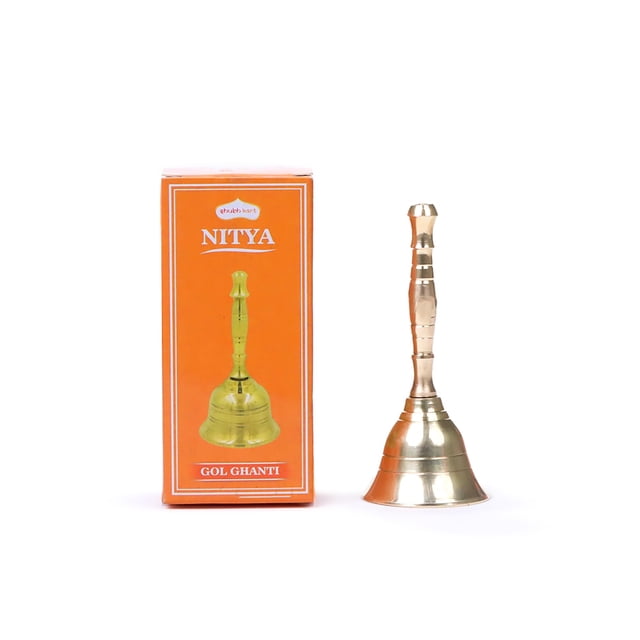 Campana de mano Shubhkart Ghanti de latón macizo para Pooja, 9 cm