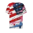 thumbnail image 4 of Itsame 4th of July Shirts Women Independence Day Short T-Shirt Sleeve American Flags Printed Short Sleeve Top, V-Neck Blue, 4 of 5