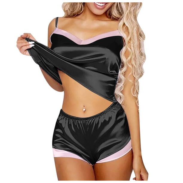 Conjunto de pijama Sexy para mujer, lencería Sexy con tirantes finos de encaje, ropa de dormir, traje informal con cuello en V para mujer, conjunto de pantalones cortos de 2 piezas para dormir xuanjing unisex