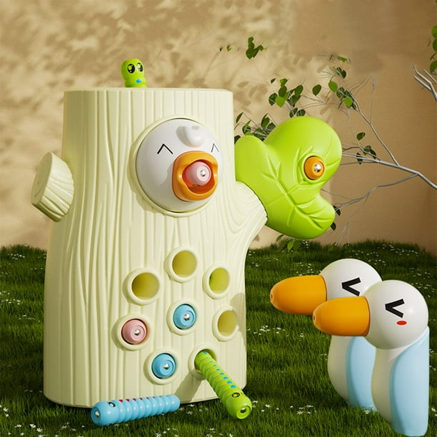 Juguete magnético para alimentar pájaros carpinteros para niños pequeños, juego de motricidad fina para el aprendizaje temprano, con imán potente para atrapar pájaros y gusanos.