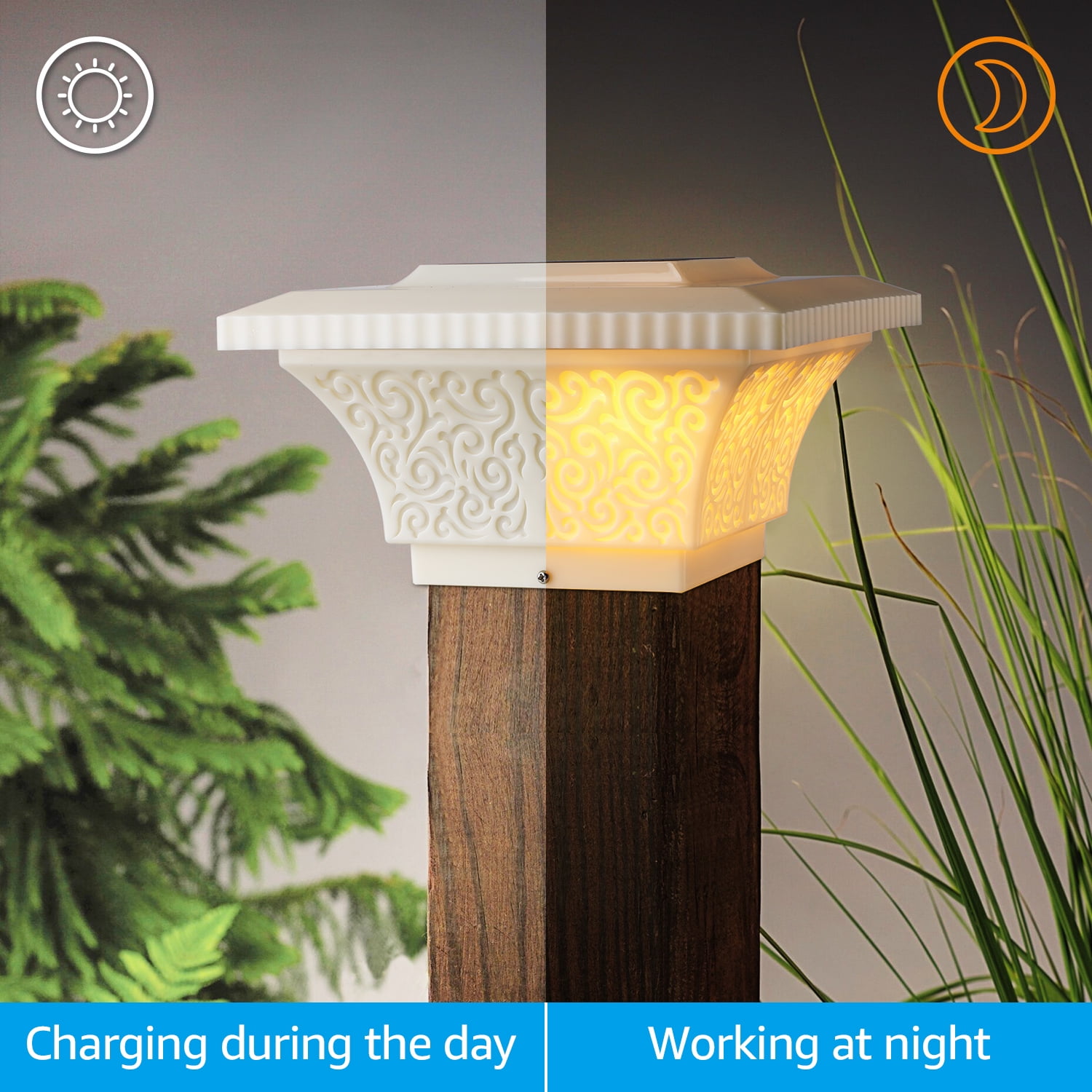 8 Pack Solar Post Lights, IP65 Waterproof Outdoor Post Cap Light for Fence Deck, Patio, Garden, Creamy White Finish