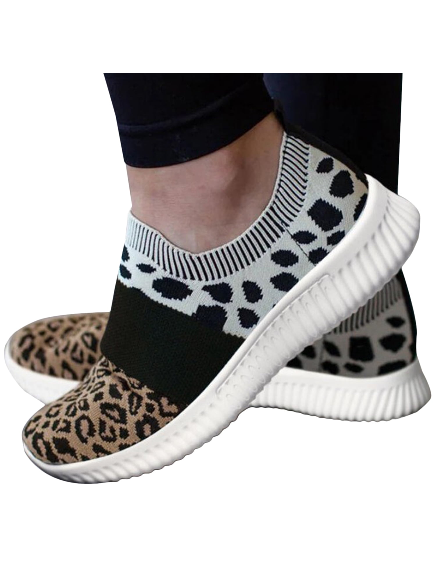 Women's Leopard Sports Gym Sock Shoes 