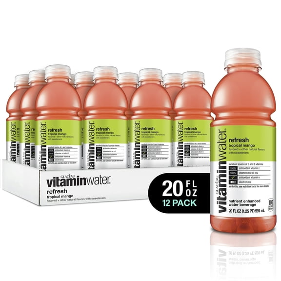 vitaminwater  refresh Tropical Mango Flavor |  Case of 12 (20 oz Bottles) | Nutrient Enhanced Hydration Drink with Vitamins C, B5, B6 & B12   Electrolytes