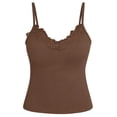 thumbnail image 4 of IWRICH Women's V Neck Lace Cami Tank Tops Fitted Sleeveless Crop Spaghetti Strap Summer Tops Basic Undershirts Brown M, 4 of 4