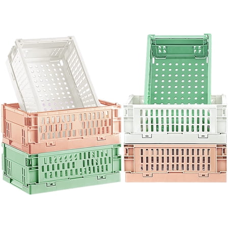 SHTUUYINGG6 Pieces Mini Baskets Plastic Folding Storage Crate Pastel ...