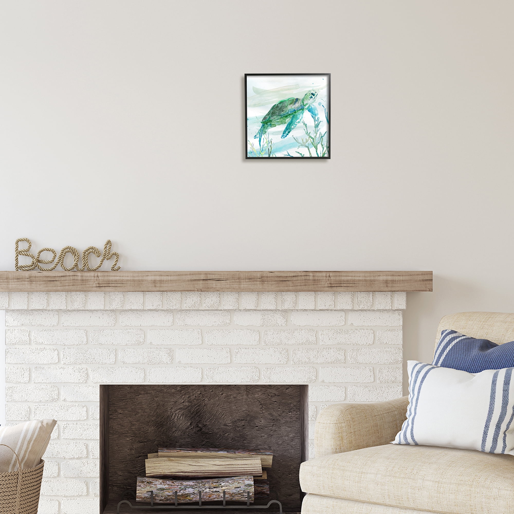 Stupell Industries Modern Turtle Underwater Animals & Insects Painting Black Framed Art Print Wall Art, 12 x 12