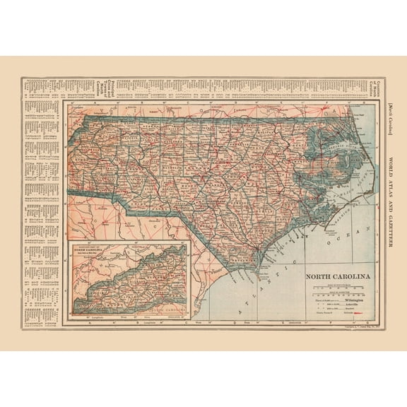 Historic State Map - North Carolina - Reynold 1921 - Vintage Wall Art
