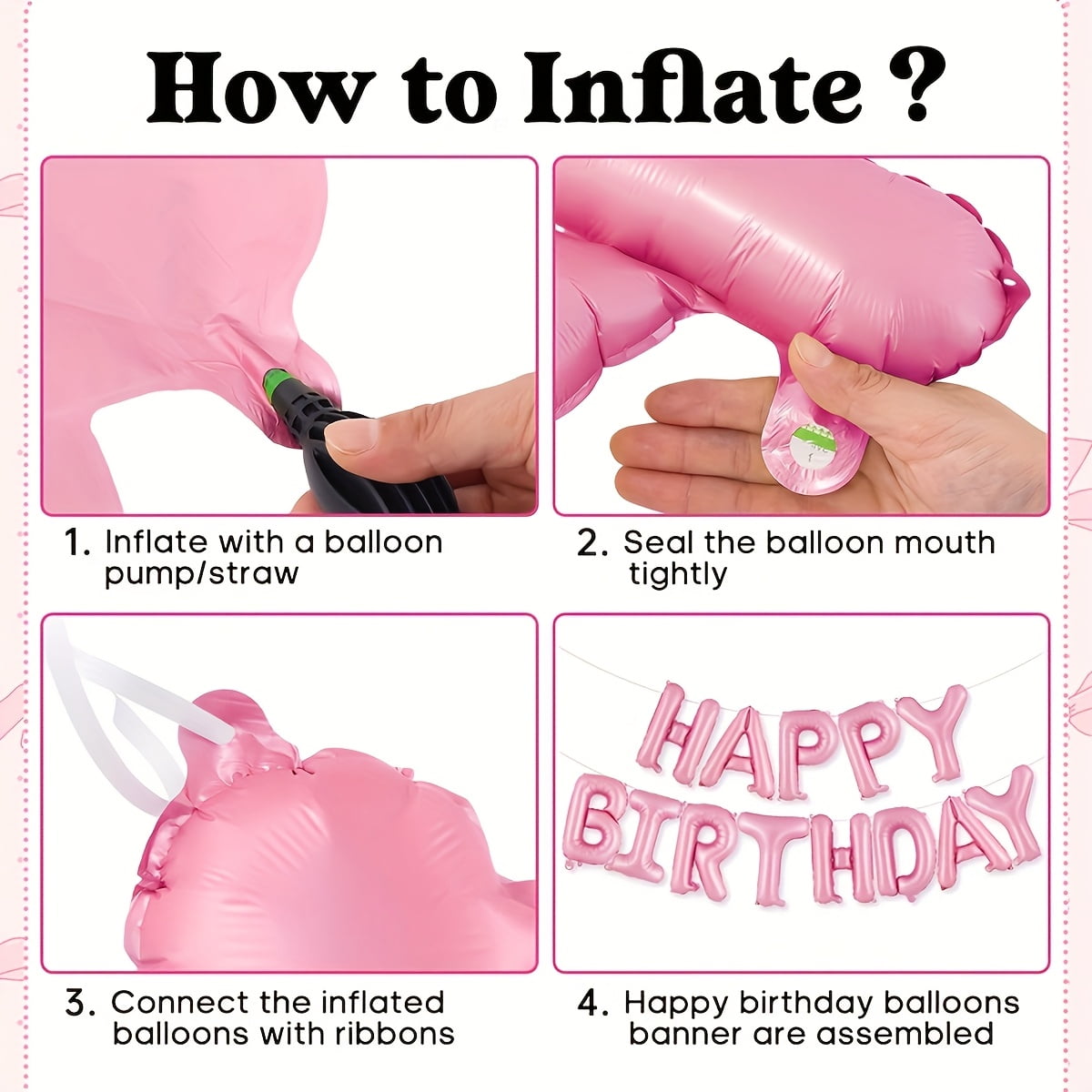53pcs Pink and White Birthday Balloon Set - Pink Heart-Shaped Latex Balloons with "Happy Birthday" Letter Balloons,Aluminum Film Balloons for Birthday Parties