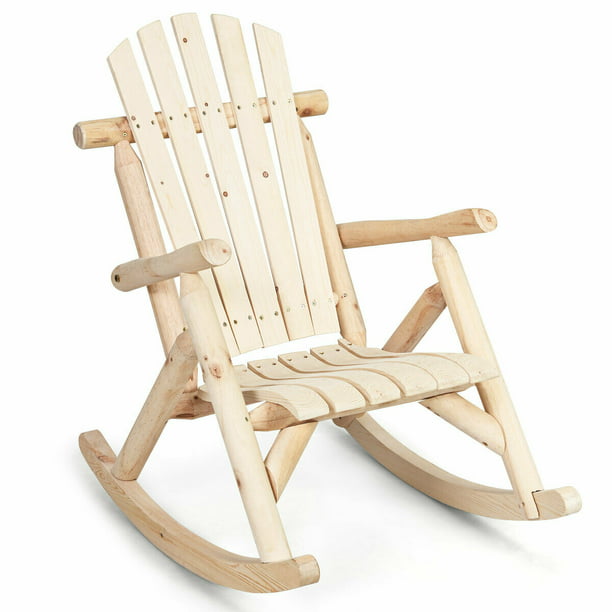 Costway Log Rocking Chair Wood Single Porch Rocker Lounge Patio Deck Furniture Natural Com - Wooden Log Patio Furniture