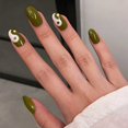 thumbnail image 1 of Uñas postizas Prensa corta de almendras en las uñas Cubierta completa de acrílico Puntas de uñas postizas verdes para mujeres y niñas 24PCS Namotu HMYH783, 1 of 6