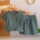 thumbnail image 1 of Conjuntos de blusas y camisas de cuello redondo y manga corta para niños, conjunto de dos piezas de prenda superior y pantalones cortos de manga corta de color liso para niñas, top de poliéster, 1 of 5