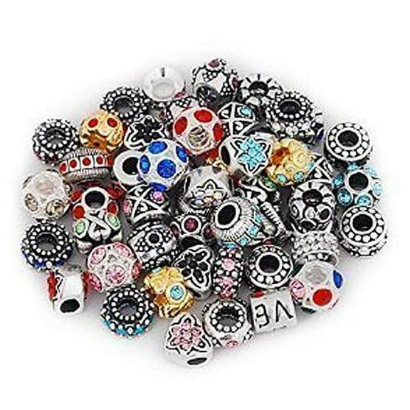 Ten (10) Pack Assorted Rhinestone Charm Beads in Assorted s for Snake Chain Charm Bracelet
