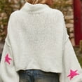 thumbnail image 4 of Women's Oversized Turtleneck Sweater Star Pattern Drop Shoulder Long Sleeve Knit Top Casual Pullover White L, 4 of 8