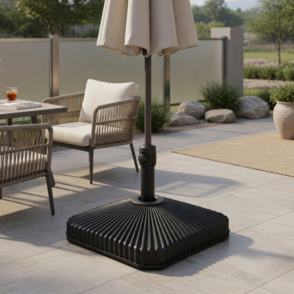 Resenkos Umbrella Base for Patio, Umbrella Stand Outdoor Base,Fillable Umbrella Base with Shell Texture and 3 Coupler Sizes-Black