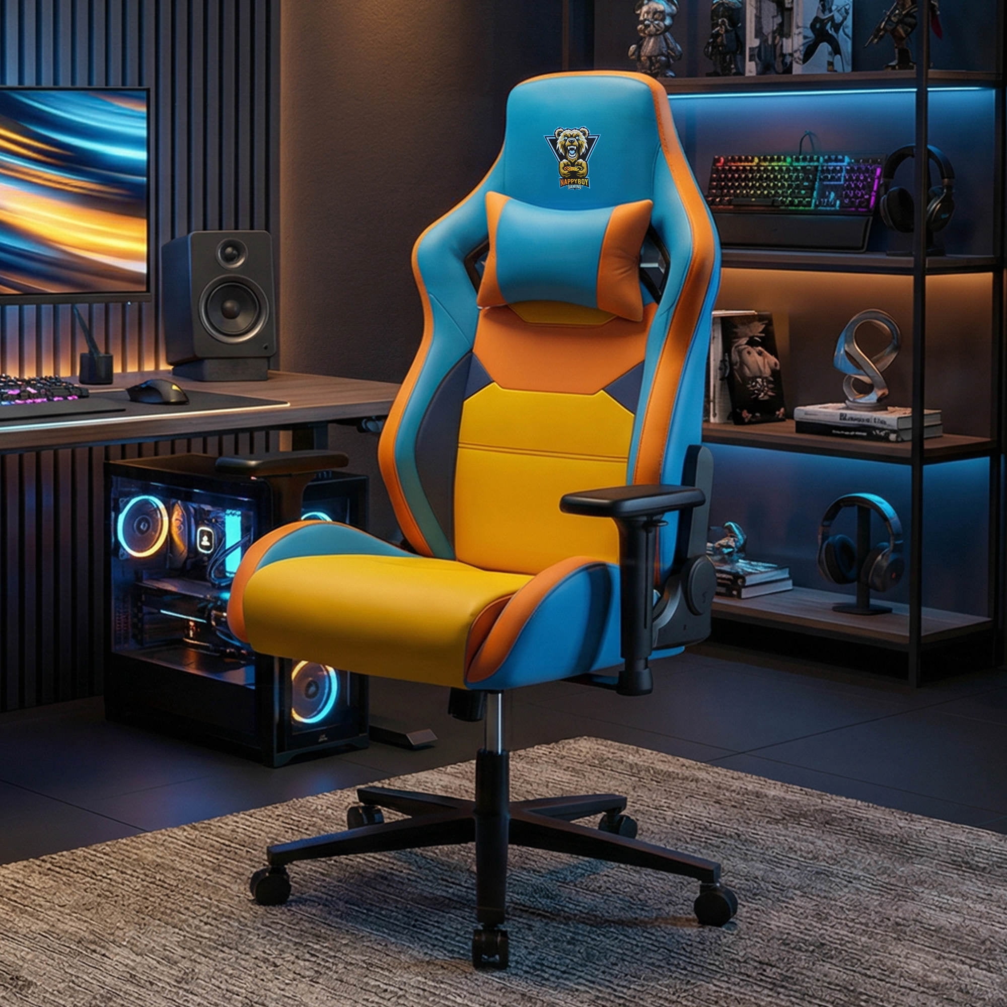 T-PAIN Presents Nappy Boy Gaming High-Performance Gaming Chair for Teens and Adults, Nova-Tech Faux Leather, Adjustable 3D Arms, Recline Control, Removable Headrest Pillow,300lb Capacity, Multi-Color