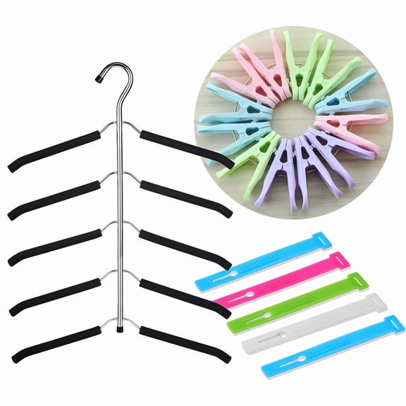 LNGOOR 12PCS Homeware Hanger Set Multifunctional Multi-layer Clothes Hanger Heavy Duty Anti Slip Closet Storage Hanging Clothes Rack with 6*Colorful Plastic Clothespins,5* Hanger Fixing Lock