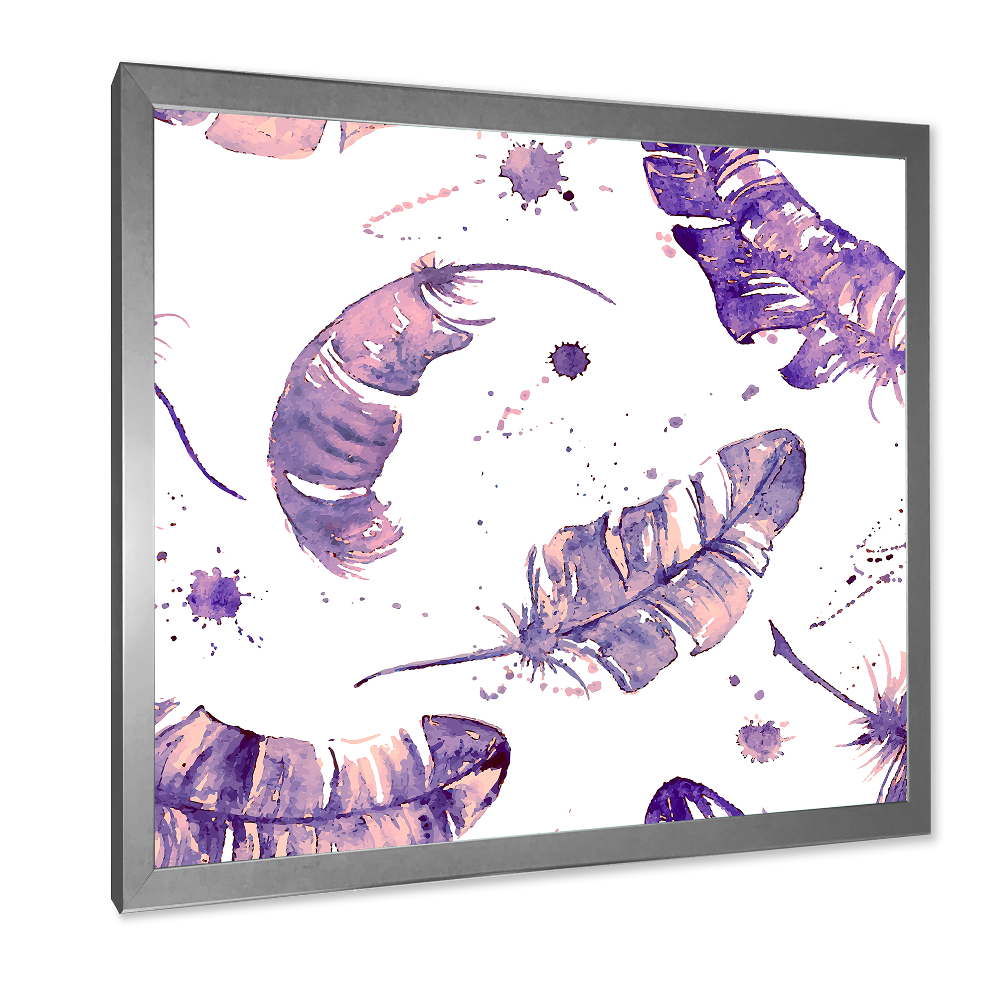 Designart 'Ethnic Purple Feathers Composition' Bohemian & Eclectic Framed Art Print