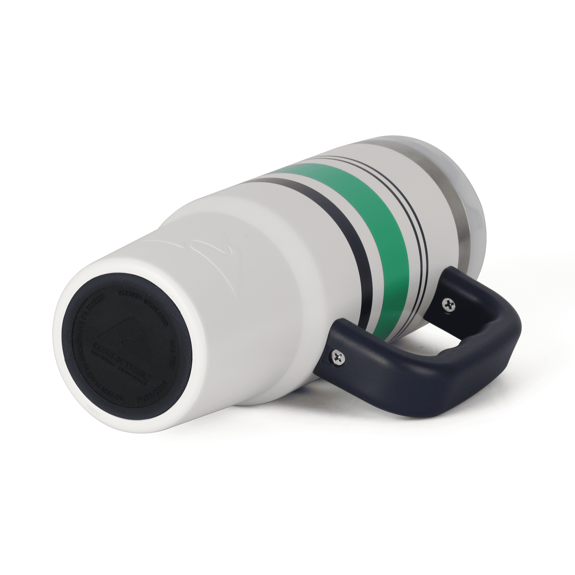 Ozark Trail 30 oz Stainless Steel Insulated Varsity Tumbler with Handle, White with Green Stripe
