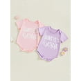 thumbnail image 3 of BemeyourBBs Baby Girls Romper, Short Sleeve Letters Print Summer Bodysuit, 3 of 8