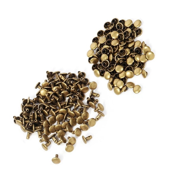 LetCart Remache De Doble Tapa - 100 Piezas 8x8 Mm Remache De Doble Tapa Reparación De Artesanía De Cuero De Metal Espárragos Decoración De Pinchos para Bolsos De Bricolaje Decoración(Bronze)