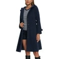 thumbnail image 4 of Abrigo con capucha y cinturón de una sola fila de botones para mujeres, abrigo de invierno con bolsillos, talla L, azul oscuro, 4 of 5