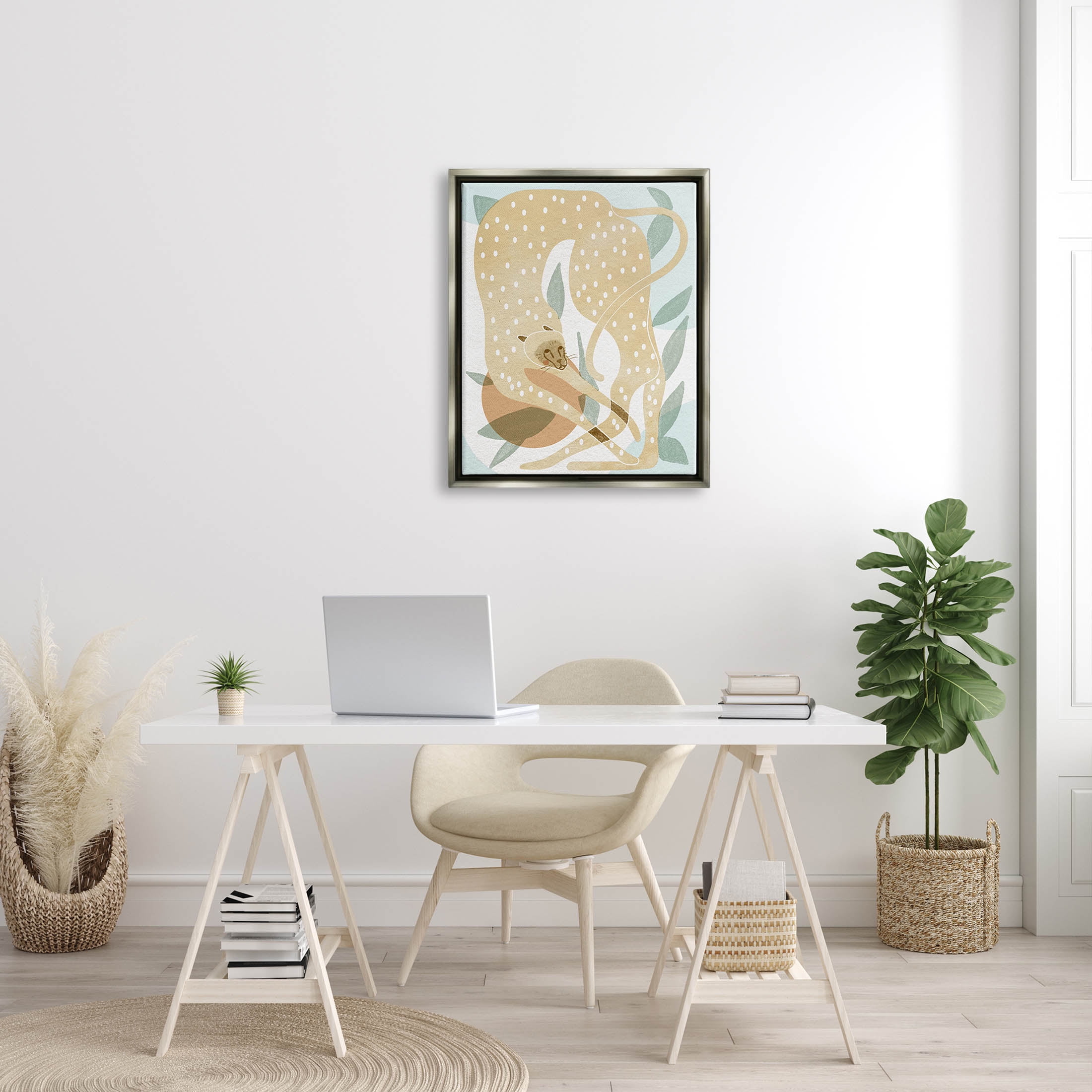 Cheetah Jungle Contemporary Shapes Animals & Insects Graphic Art Luster Gray Framed Art Print Wall Art