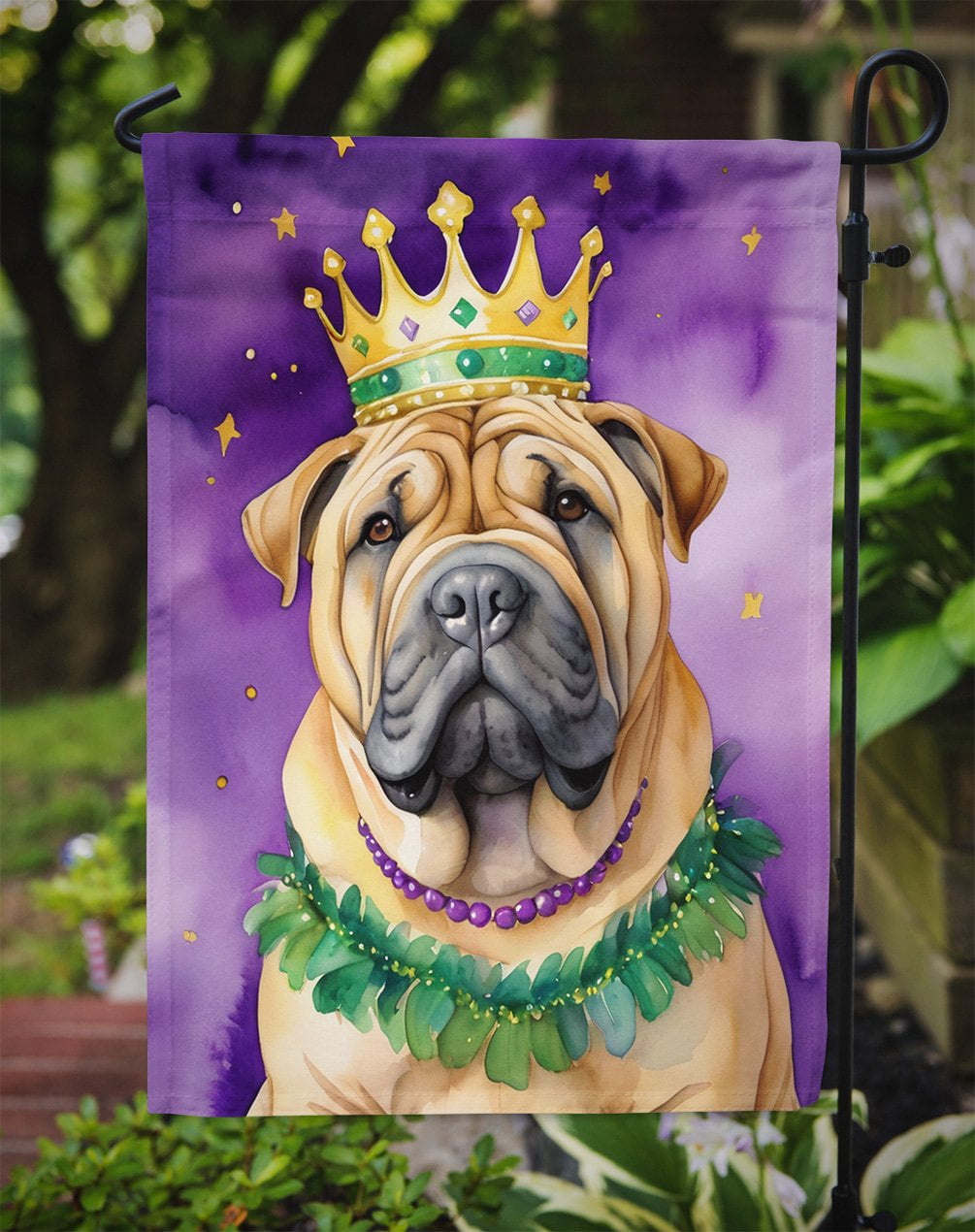 Shar Pei King of Mardi Gras Garden Flag 11.25 in x 15.5 in
