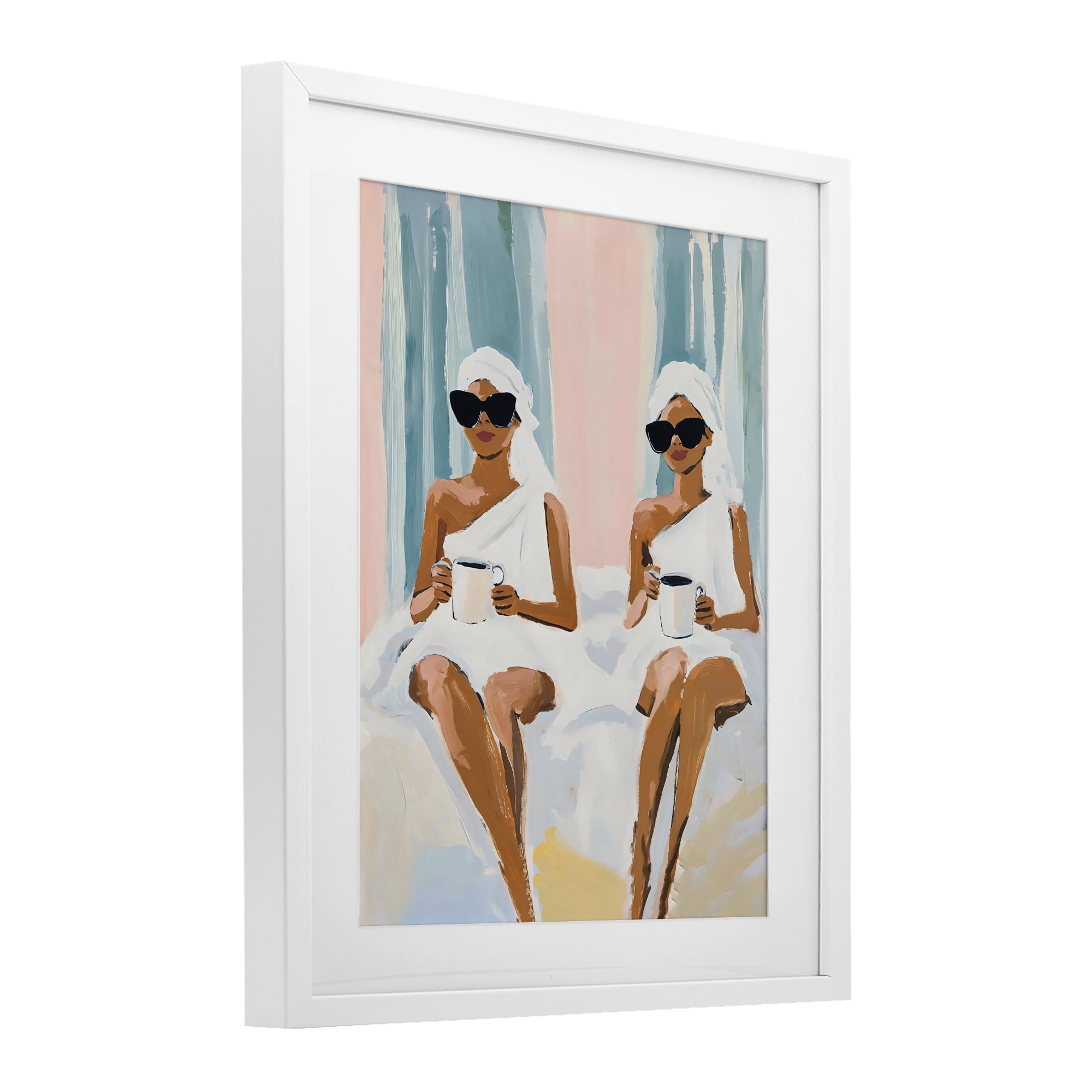 Stupell Industries Girls Spa Day with Coffee White Framed Print Under Glass, design by The Prints Vibe
