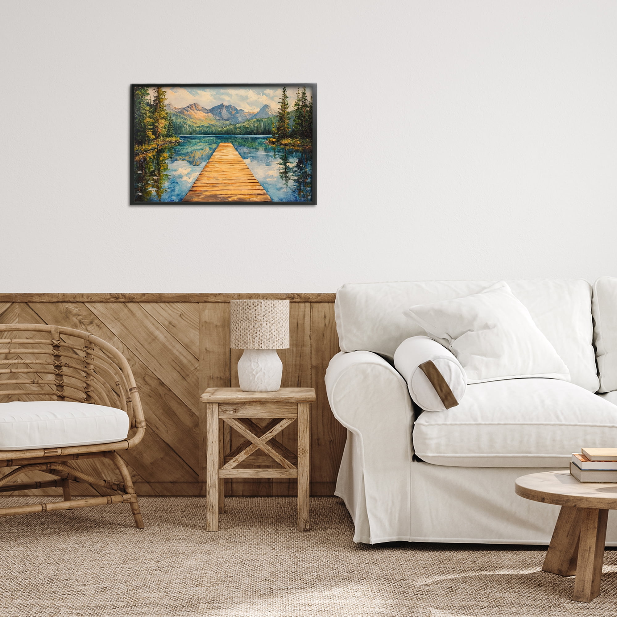Stupell Industries Dock in The Mountains Black Framed Giclee Art, design by Petal Prints Design