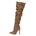 thumbnail image 5 of Slouchy Thigh High Boots for Women Sexy Leather Pointed Toe Pumps Heels Over The Knee Tall Boots with Zipper Brown, 5 of 7