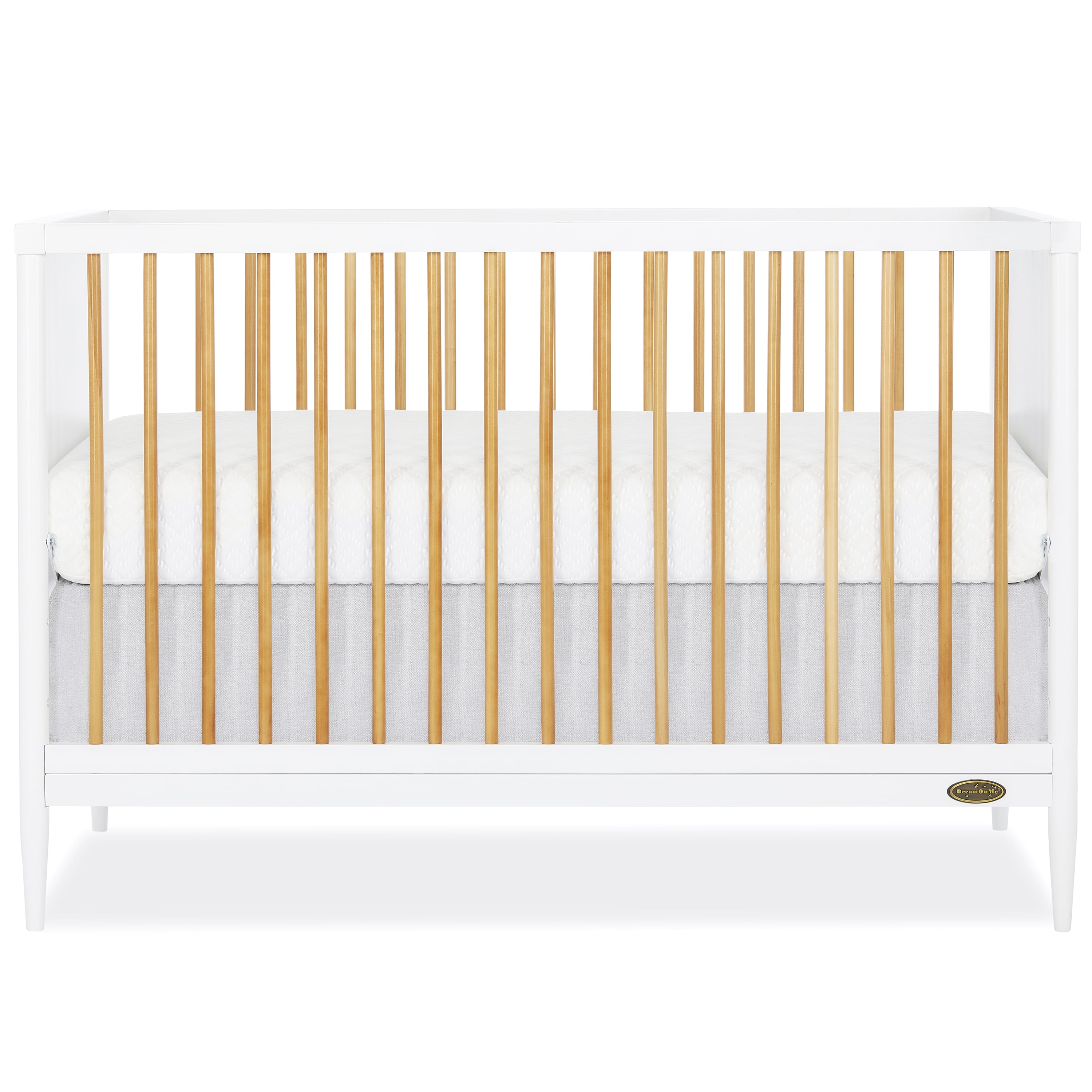 Bundle of Dream On Me Clover 4 in 1 Modern Island Crib with Rounded Spindles, Dream On Me Clover Changing Table, with a Dream On Me Honeycomb Firm Fiber Standard Crib Mattress, White And Natural