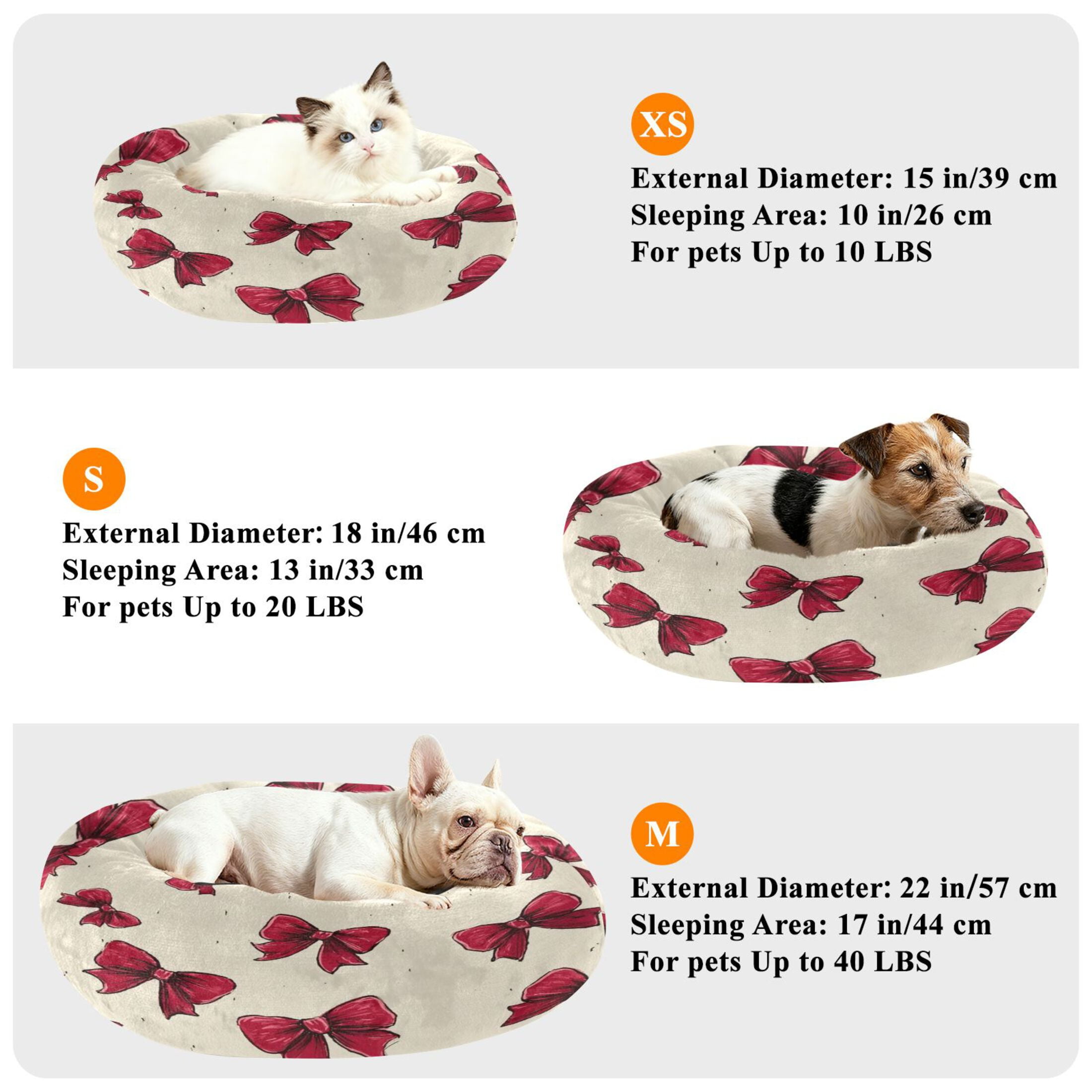 Iauyy Pet Couch Donut Cat Bed for Indoor Cats/Small Dogs Washable & Machine with Non-slip Bottom Calming Cat Furniture, Cream-colored Bow Tie (XS)