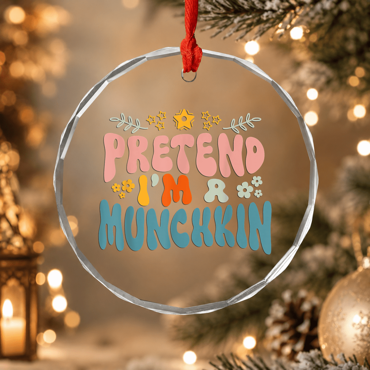 Hippie Halloween Pretend I'm a Munchkin Cat Ornament, Pet Lover Holiday Gift, Circle Glass Ornament