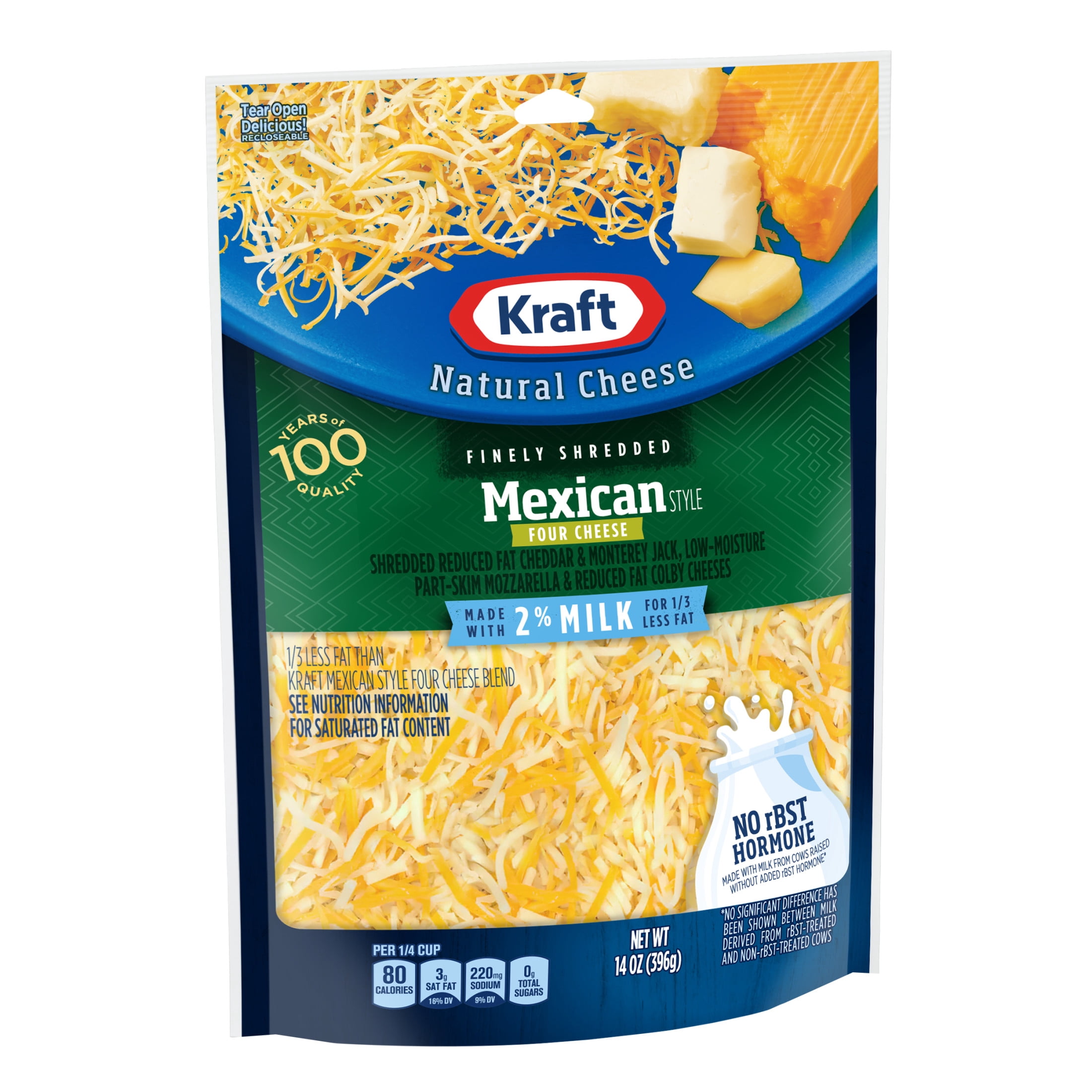 Kraft Natural Reduced Fat Mexican Style Four Cheese Blend Finely Shredded Cheese, 14 oz Bag