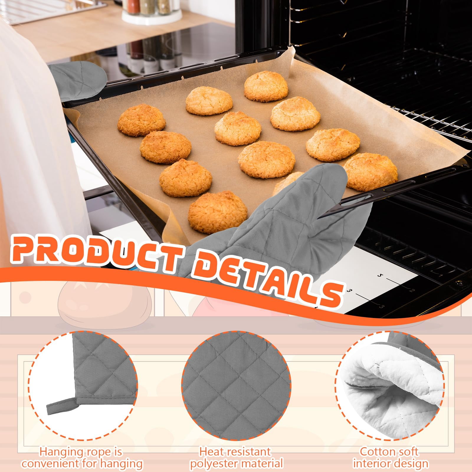 Oven Mitts 6 Pairs Heat Resistant Cotton Polyester Kitchen Gloves for Cooking Baking Grilling