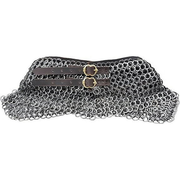 Lord of Battles Chainmail Collar Medieval Neck Armor Mild Steel Flat Rings Dome Riveted and Alternating Collar Neck Protection for Reenactments & LARP Events - 9mm 18 Gauge Natural