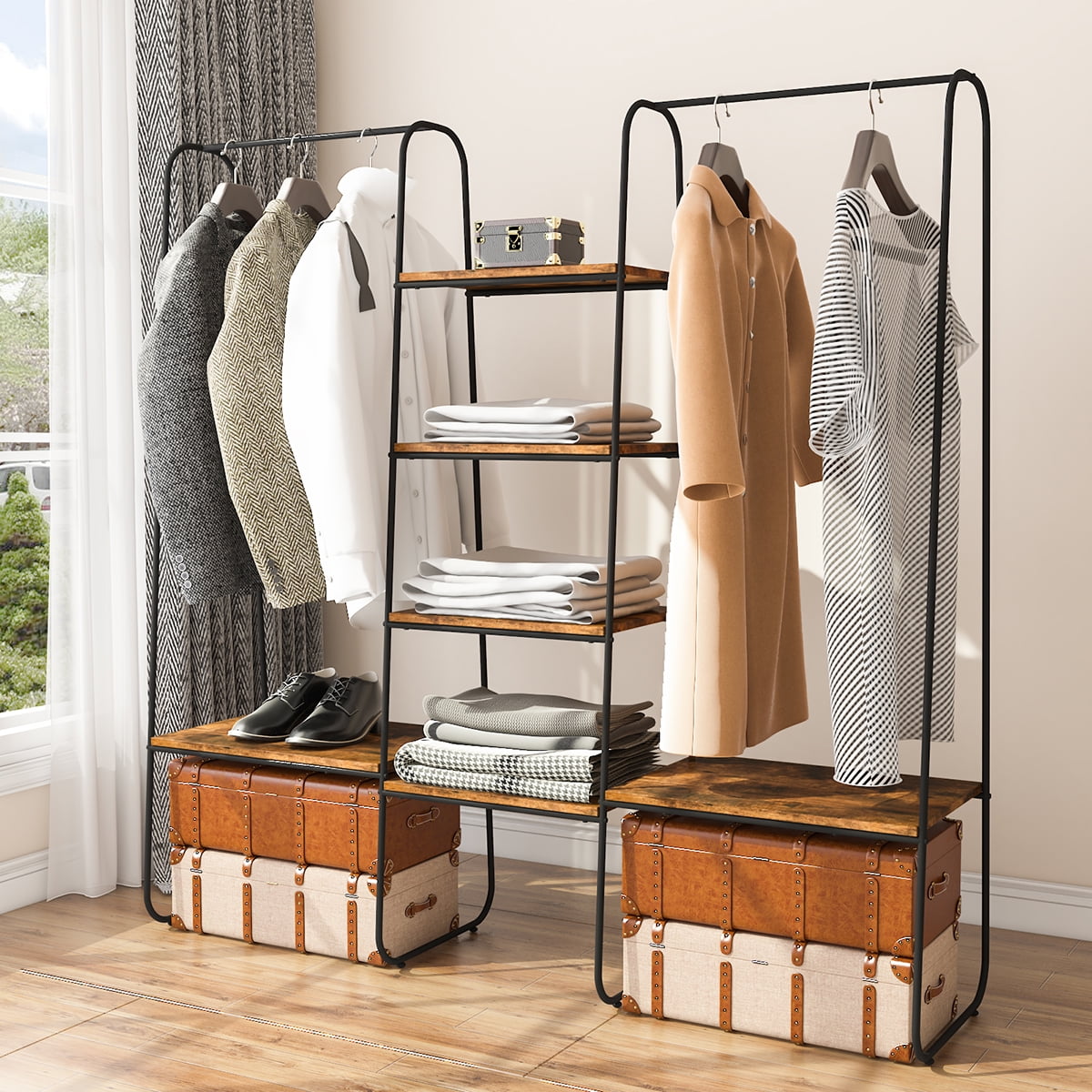 Clothes Single Garment Shoe Rack Tiers Storage Shelves Bedroom Entryway Metal US 