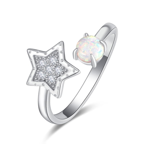 TANGPOET Valentines Day Gifts for Women Opal Star Open Rings for Women Sterling Silver Opal Star Adjustable Rings Jewelry Anniversary Birthday Gift for Wife Her Mom