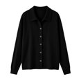 thumbnail image 5 of QIYAGBSA Long Sleeve Shirts for Women Button Down Soft Corduroy Collared Solid Color Casual Fall Winter Layering Tops (Black, 2XL), 5 of 5