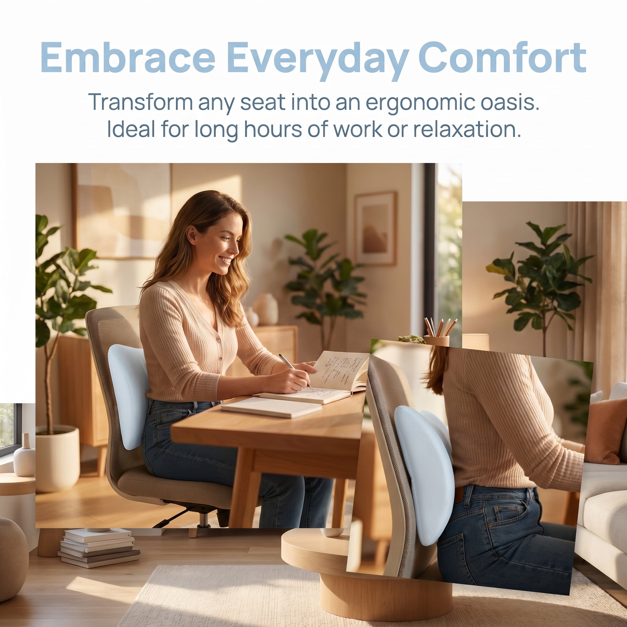 Unique Bargains Lumbar Support Pillow Memory Foam Back Support Blue 16.5" x 3.9" x 12.2"