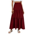 thumbnail image 5 of Dianli A Line Midi Skirt Elastic Waist Ruffled Ankle Length Wave Wrinkle Pleated Design Loose Fit Breathable Pull On Casual Everyday Travel Work To Weekend Maxi Skirt, 5 of 8