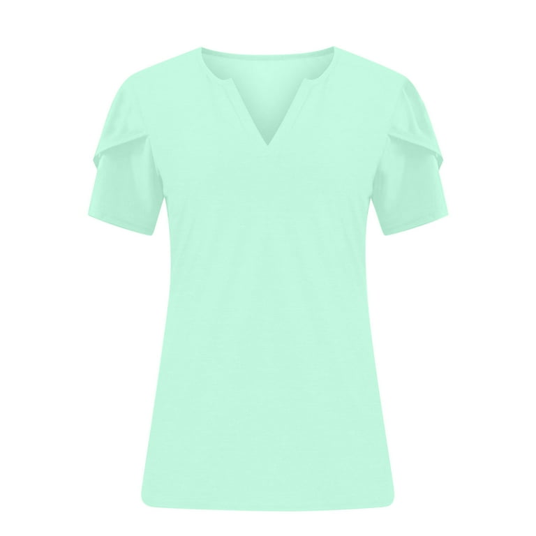 トップス pois blouse tee Women Summer V-Neck Casual 3/4 Sleeve Shirts Tops Loose