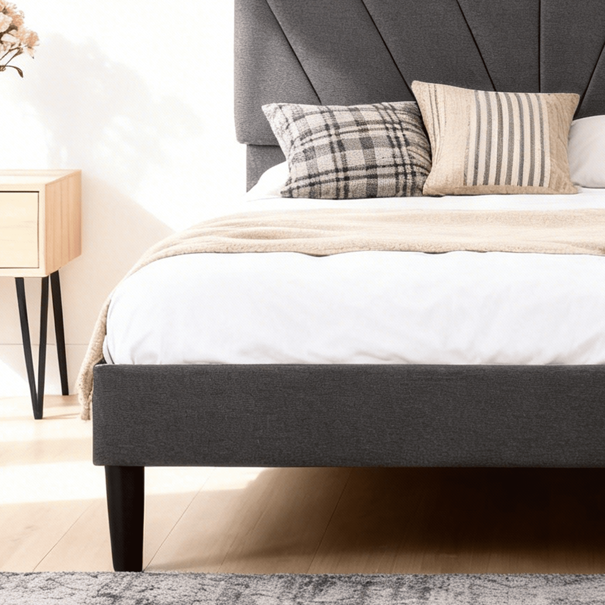 EDX Queen Bed Frame with Upholstered Adjustable Headboard, Heavy Duty Platform, No Box Spring, Grey