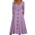 thumbnail image 1 of Gibobby Vestido largo casual de verano para mujer Mujer Suelto Tamaño grande Cómodo Color sólido Manga larga Cuello en V Botón Vestido informal(Morado,XL), 1 of 5