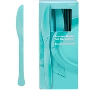 Amscan Big Party Pack Midweight Plastic Knives, 7-1/2", Robin's Egg Blue, 100 Knives Per Box, Pack Of 2 Boxes