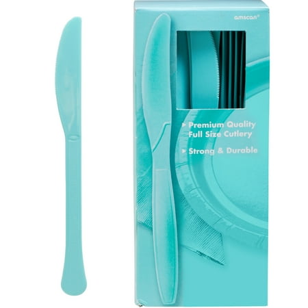 Amscan Big Party Pack Midweight Plastic Knives, 7-1/2", Robin's Egg Blue, 100 Knives Per Box, Pack Of 2 Boxes
