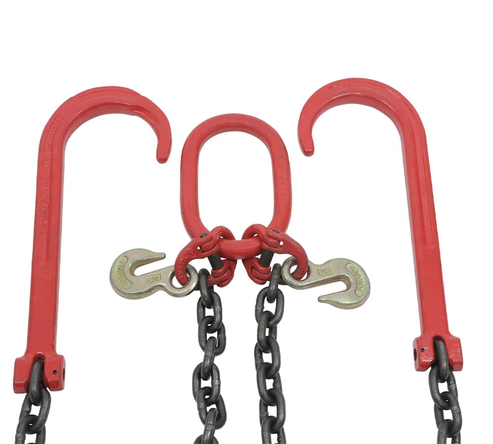 3/8" x 2' Leg G80 V Bridle Tow Chain w/Two 15" J-Hook & Eye Cradle Grab Hook - 7100 LBS WLL Long Shank J Hook Transport Tow Truck Chain for Car Towing Wrecker Recovery