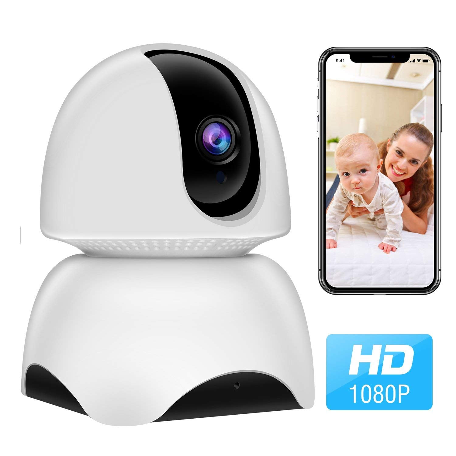 WiFi Camera, 1080P Baby Monitor Pet Camera with 2-way audio, 360 remote viewing, Quick WiFi Setup, Indoor Camera for Dog/ Baby/ Elder/ Nanny