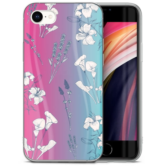 Case Yard iPhone-SE Case Clear Soft & Flexible TPU Ultra Low Profile Slim Fit Thin Shockproof Transparent Bumper Protective Cover Drop Protective Cell Phone Cases (Flowers X)