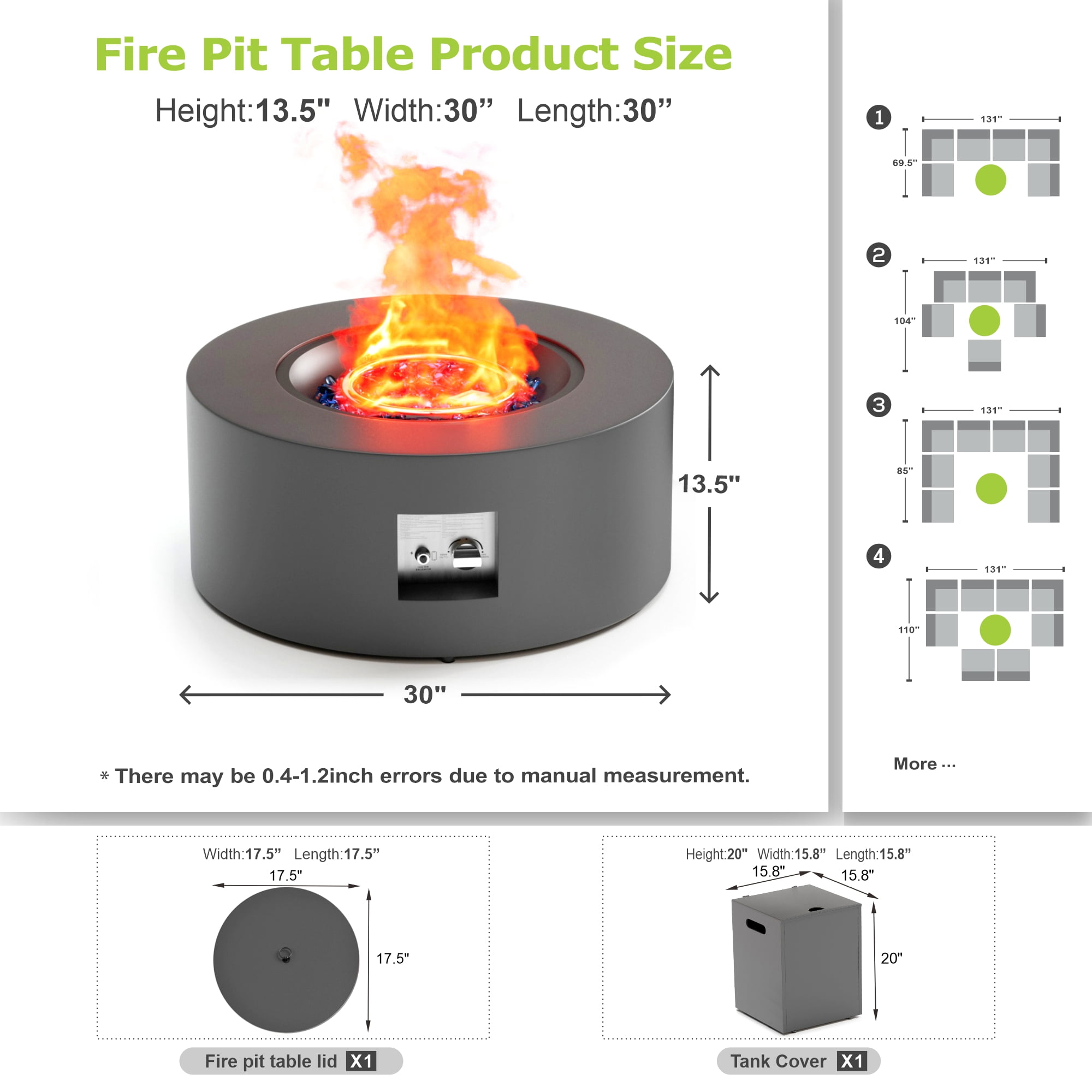 50000 BTU Propane Fire Pit for Outdoor, 30 in. Gas Fire Pit Table Round Firepits for Outside Backyard, Patio